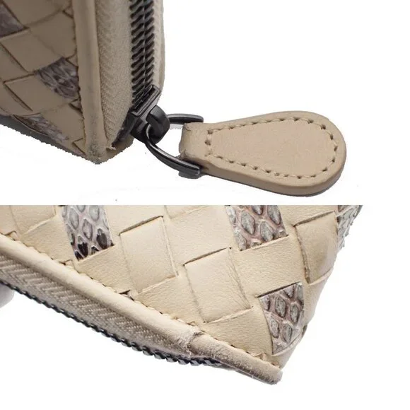 BOTTEGA VENETA Intrecciato Zip Around Long Wallet Embossing Leather Whit 63AA183 - Picture 10 of 13